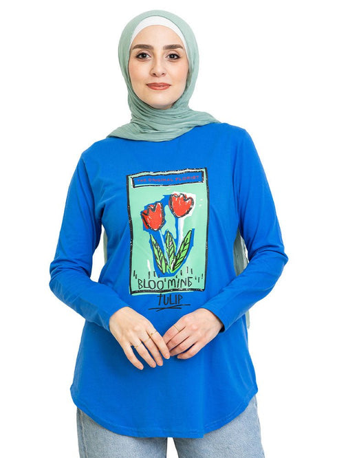 Royal Blue Printed Long - Sleeve Design 11 - Khotwh